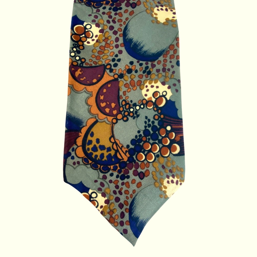 VTG Bellini New York Milan Silk Tie Men Abstract Deco Floral Olive Purple 54.5x4